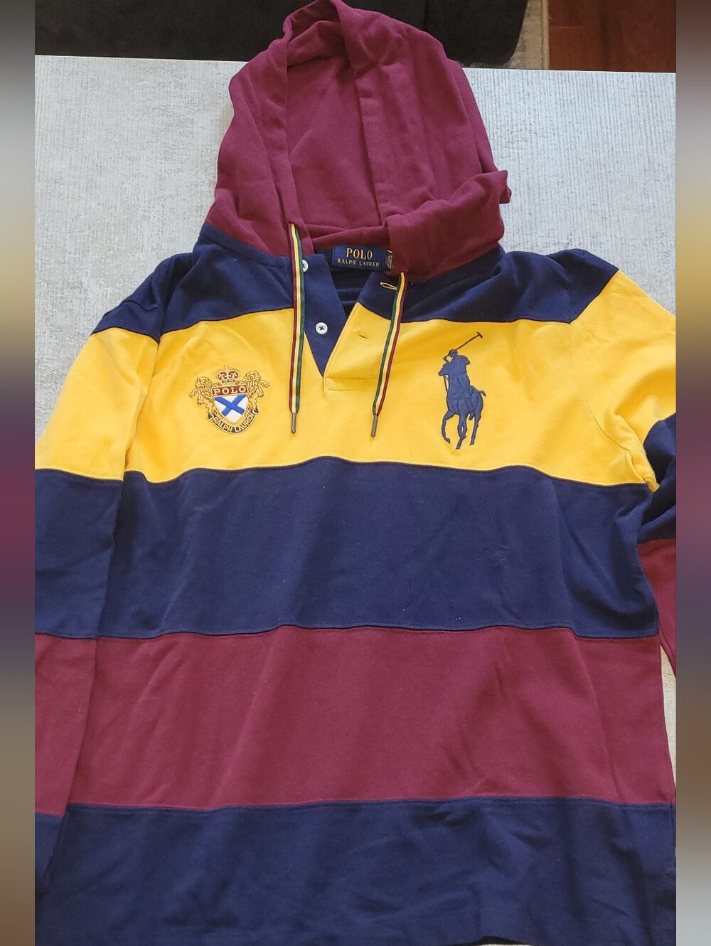 Ralph Lauren Big PONY Multicolor Striped Rugby Polo - Navy, Yellow & Burgundy